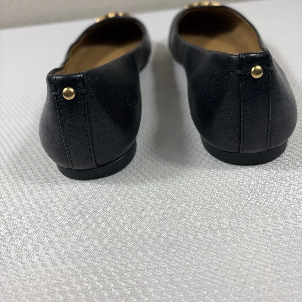 Tory Burch Laura‎ Ballet Gold Double T Logo.Size 6.5 Black Shoes